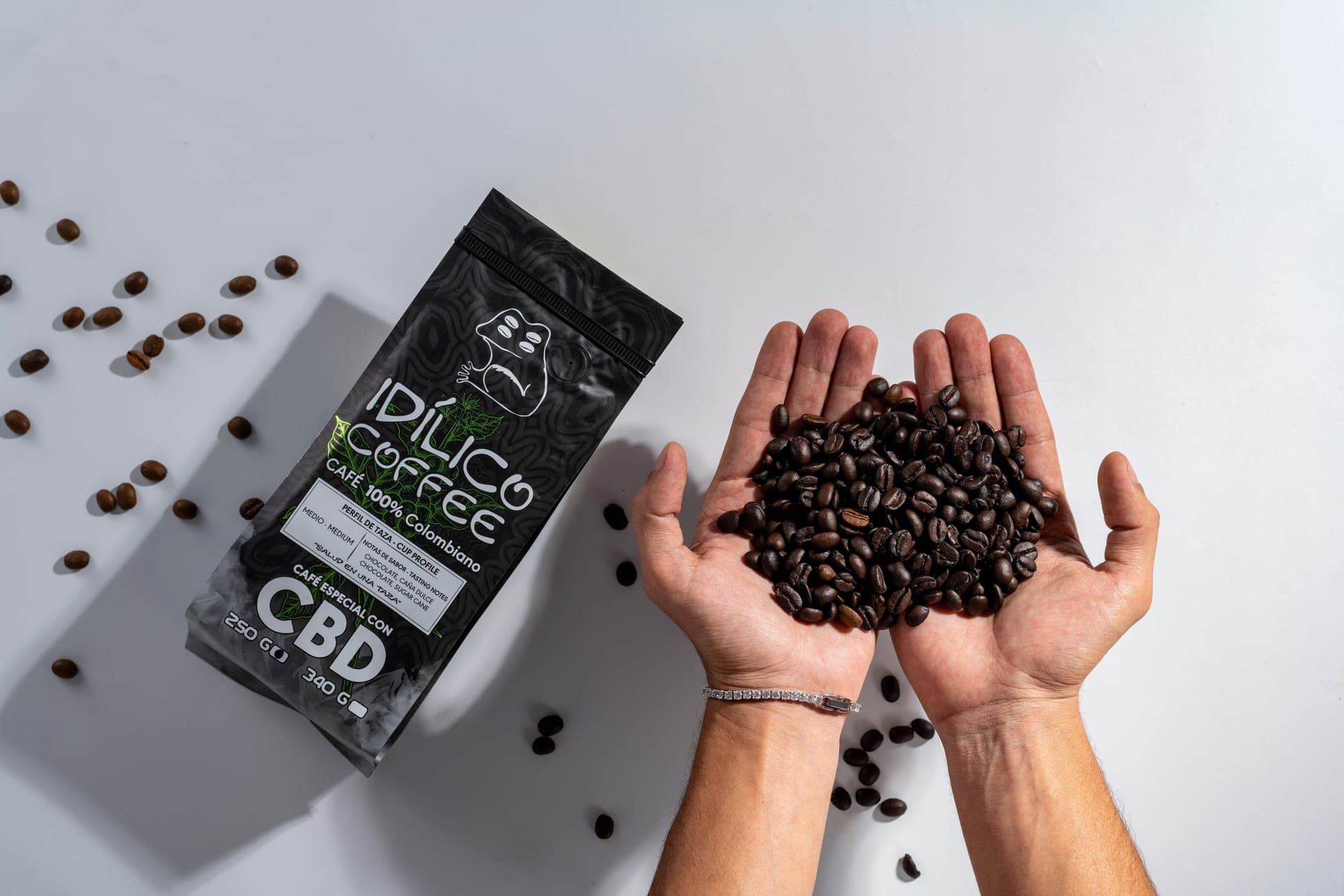 Hands holding coffee beans